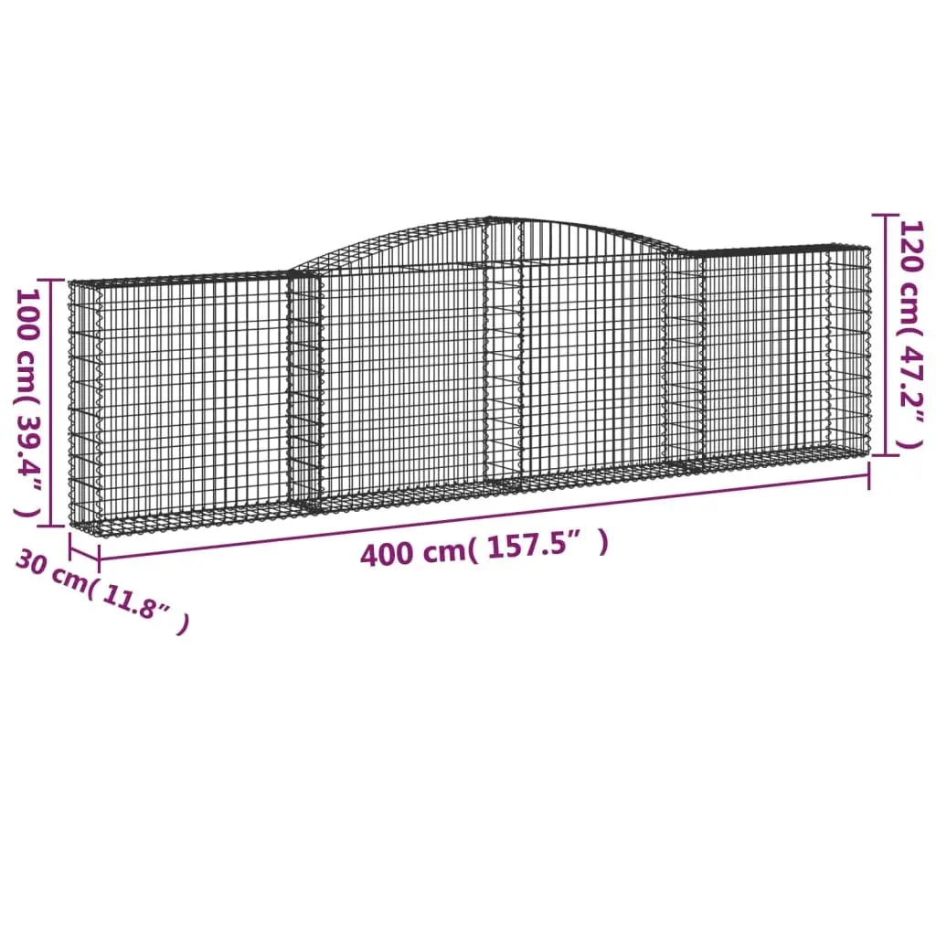 Arched Gabion Baskets Silver 400x30x100120 cm Decorative Garden Retaining Wall 3 Piece