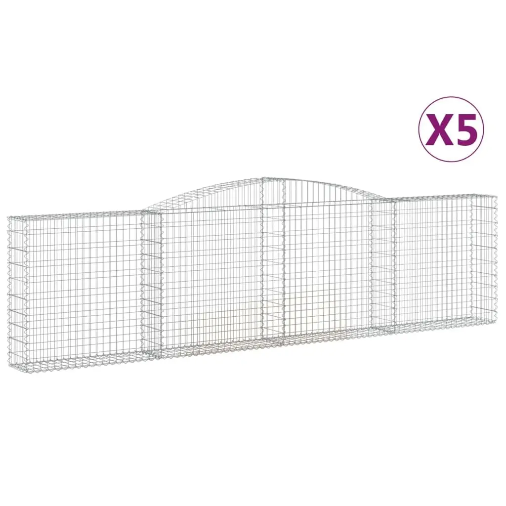 Arched Gabion Baskets Silver 400 x 30 x 100120 cm Decorative Garden Barrier 5 Piece