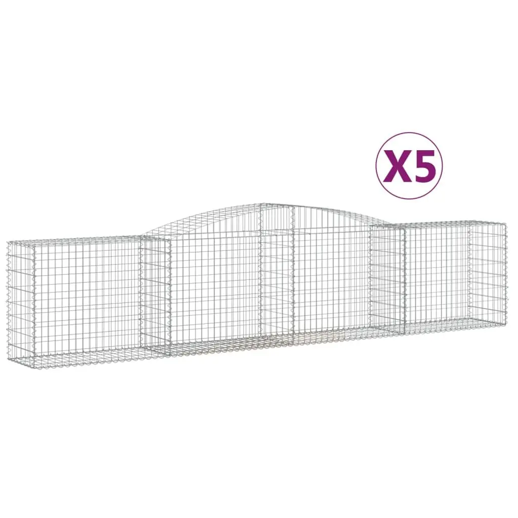 Arched Gabion Baskets Silver 400x50x80/100 cm Decorative Garden Barrier 5 Piece