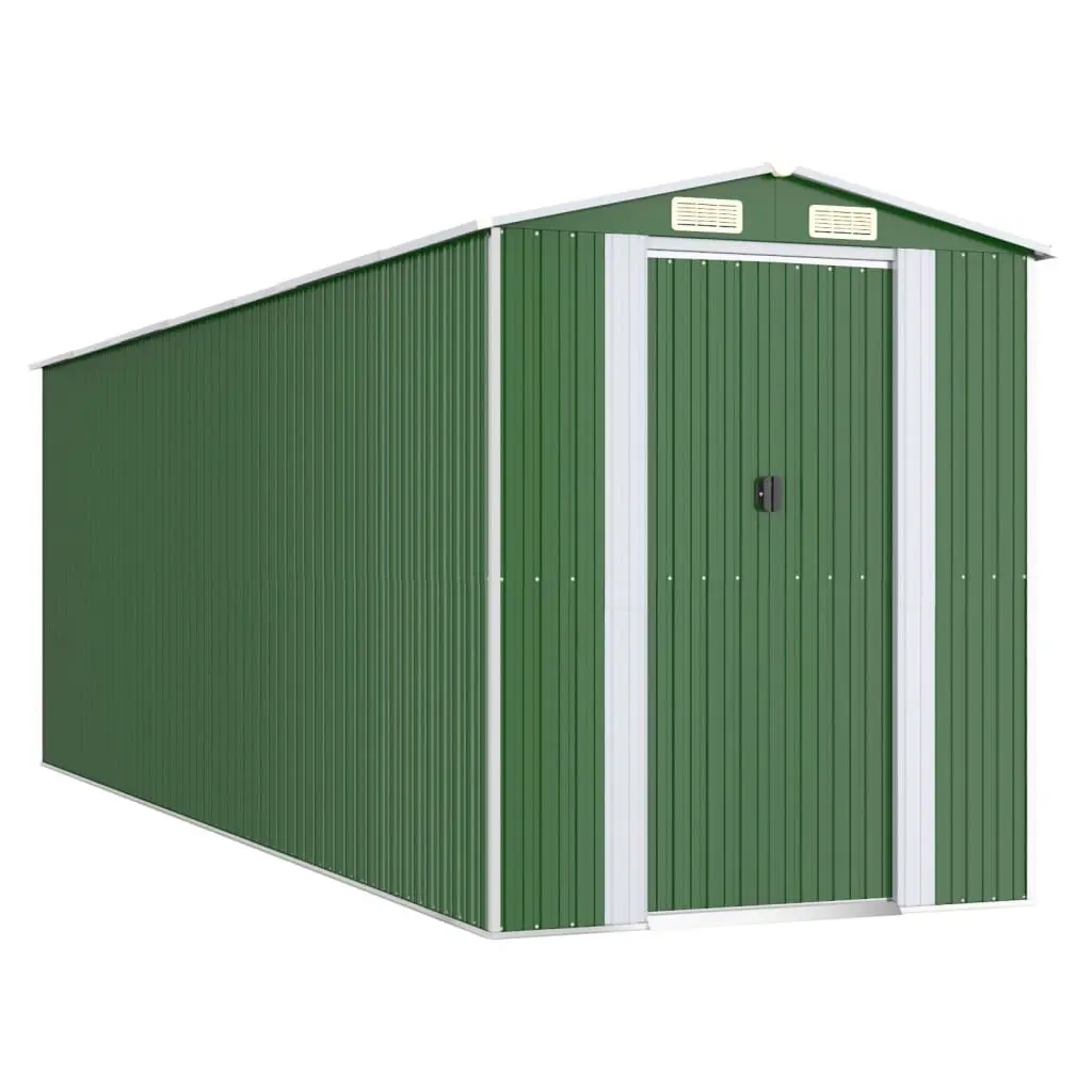 Garden Shed Green Galvanised Steel Double Doors Outdoor Storage Tool House