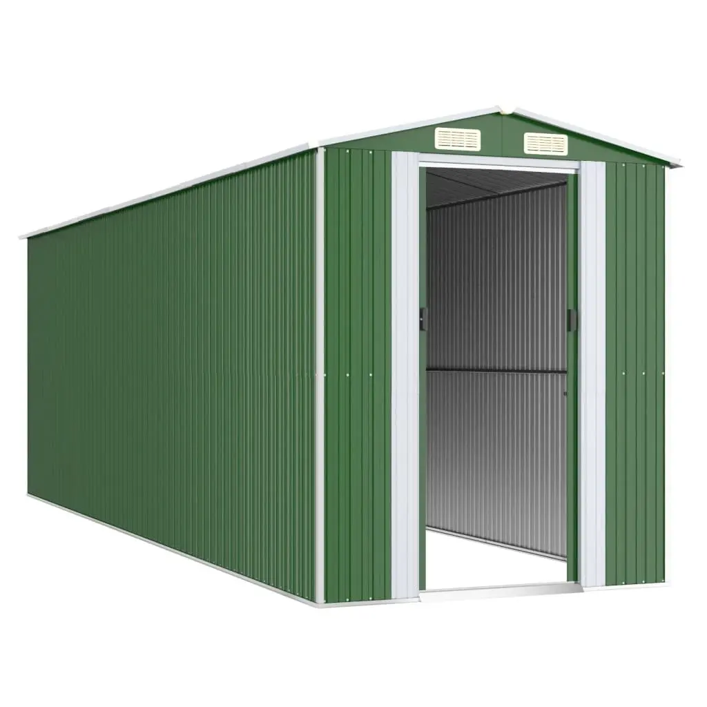 Garden Shed Green Galvanised Steel Double Doors Outdoor Storage Tool House