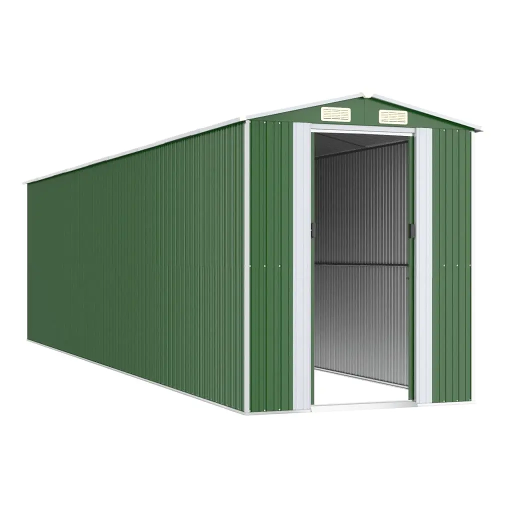 Garden Shed Green Galvanised Steel Double Door Vents Outdoor Storage Tool House