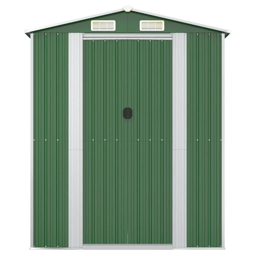 Garden Shed Green Galvanised Steel Double Door Vents Outdoor Storage Tool House