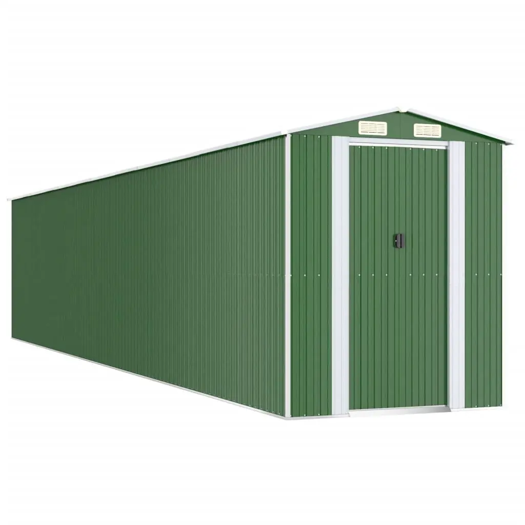 Garden Shed Green Galvanised Steel Double Doors Outdoor Storage