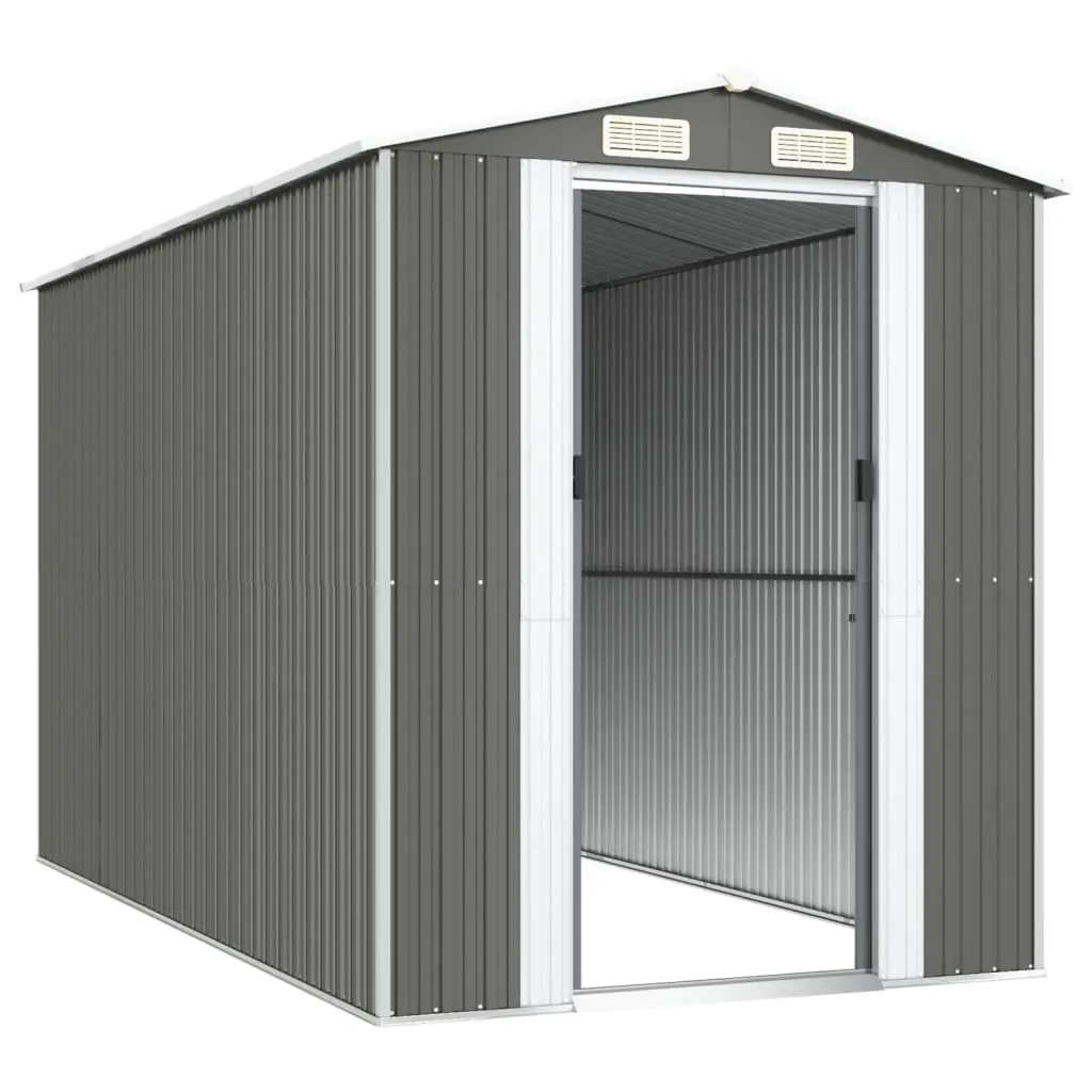 Garden Shed Grey Galvanised Steel Outdoor Storage 192x357x223cm Durable Construction