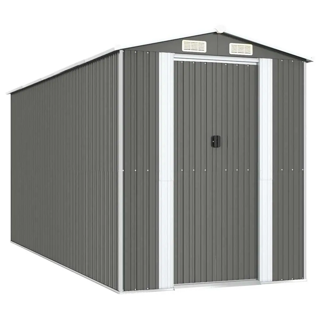 Garden Shed Grey Galvanised Steel 192x440x223cm Durable Outdoor Storage Tool House