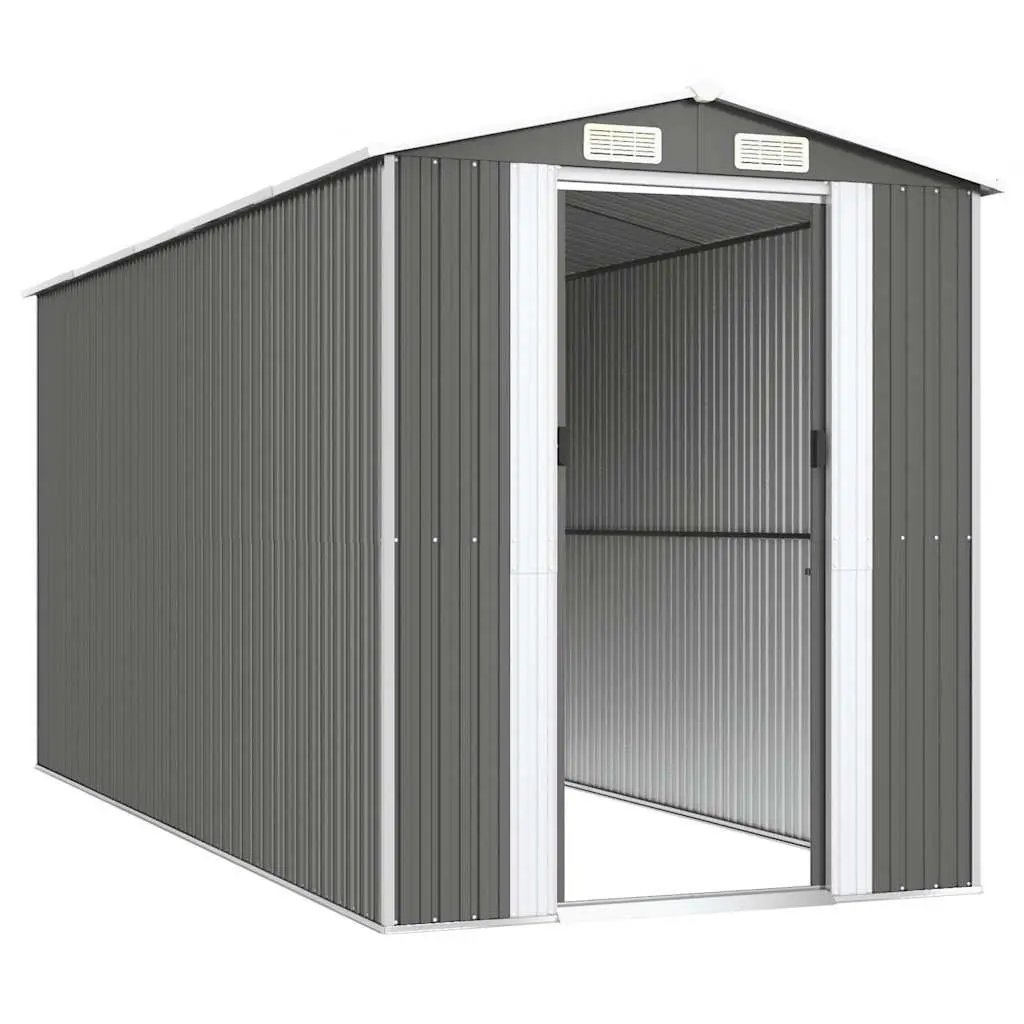 Garden Shed Grey Galvanised Steel 192x440x223cm Durable Outdoor Storage Tool House
