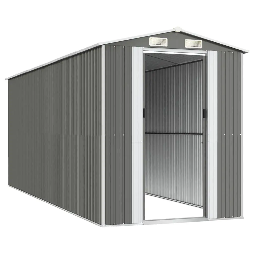 Garden Shed Grey Outdoor Storage Tool House Galvanised Steel 192x523x223 cm