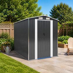 Garden Shed Anthracite 192x274x223cm Outdoor Storage Galvanised Steel Tool House