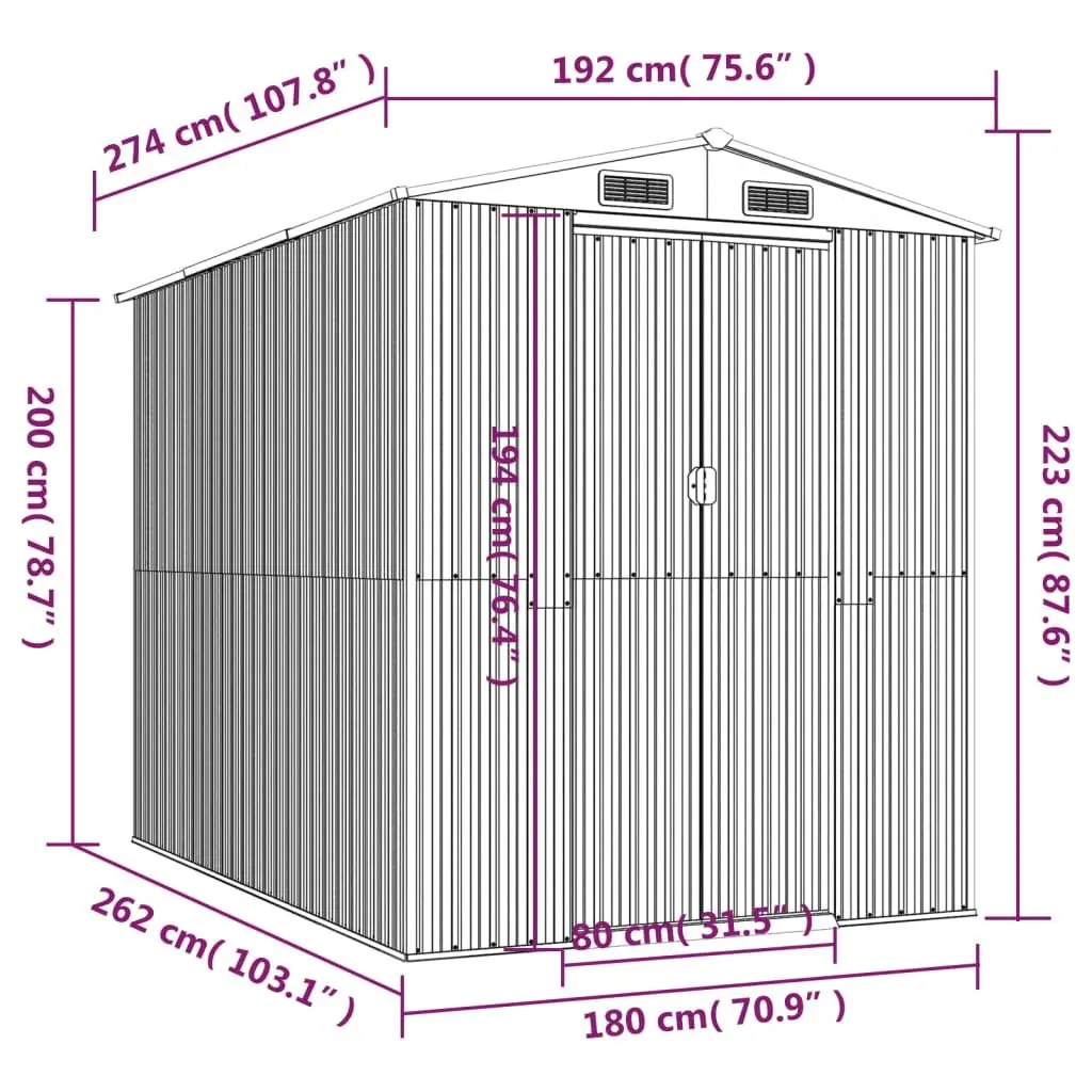 Garden Shed Anthracite 192x274x223cm Galvanised Steel Outdoor Storage Tool House