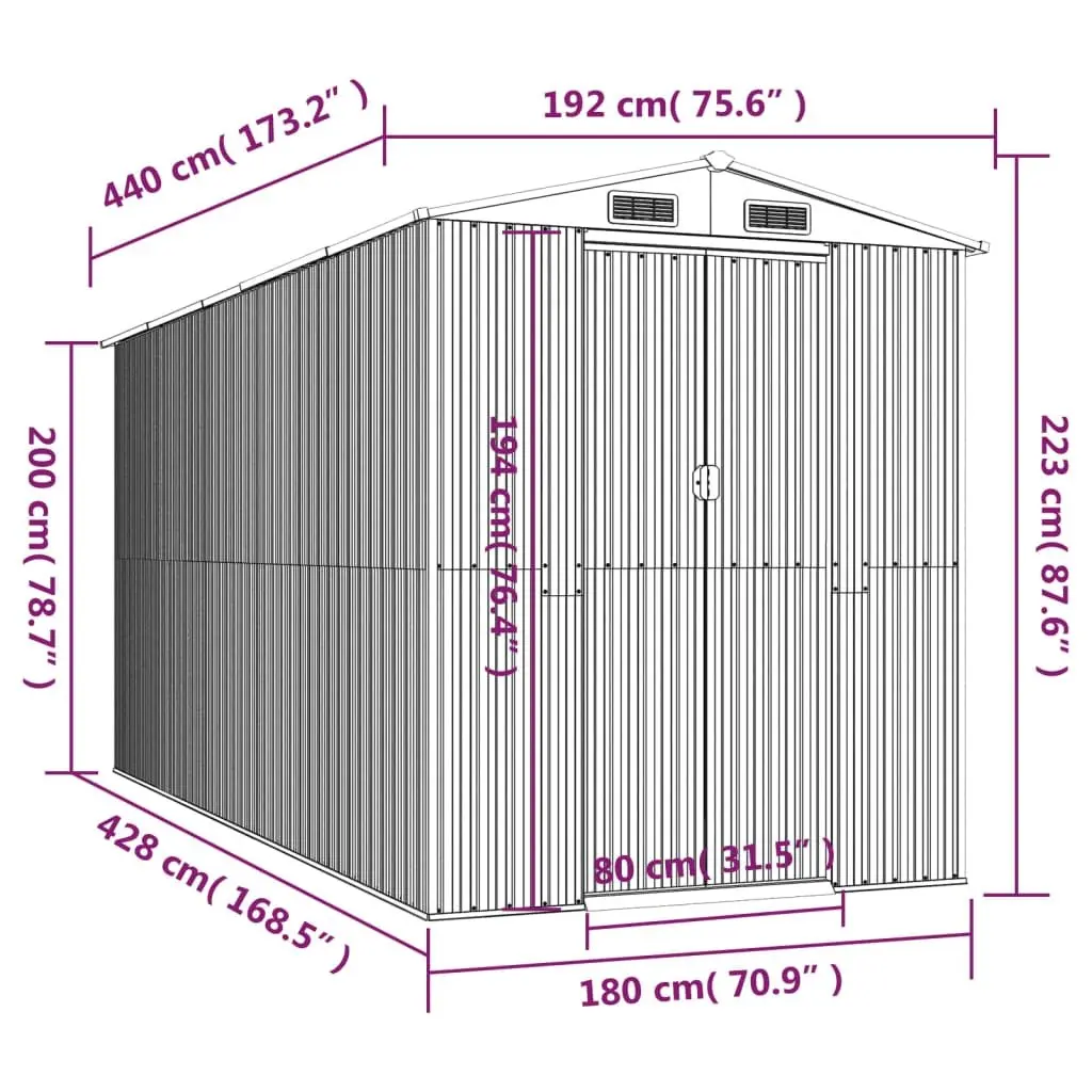 Garden Shed Anthracite Galvanised Steel Outdoor Storage Tool House Spacious Interior Sliding Gate