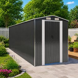 Garden Shed Anthracite Outdoor Storage Tool House Galvanised Steel 192x606x223cm