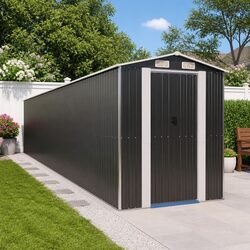 Garden Shed Anthracite Outdoor Storage Tool House Galvanised Steel 192x102x223cm