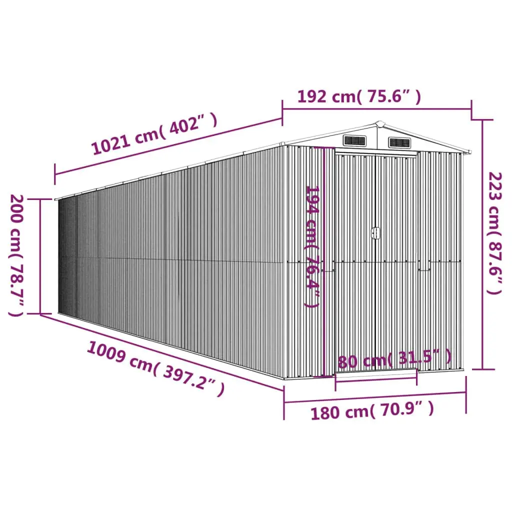 Garden Shed Anthracite Galvanised Steel 192x102x223cm Durable Construction Spacious Interior