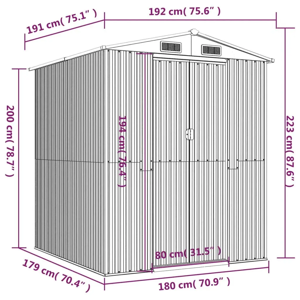 Garden Shed Dark Brown 192x191x223 cm Galvanised Steel Durable Outdoor Storage