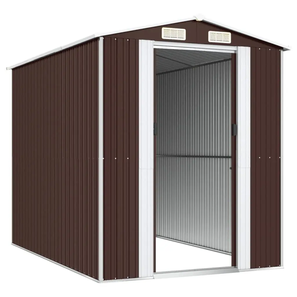 Garden Shed Dark Brown Galvanised Steel Outdoor Storage Tool House with Ventilation System