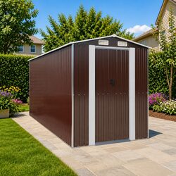 Compact and Strong Dark Brown Garden Shed 192x440x223cm