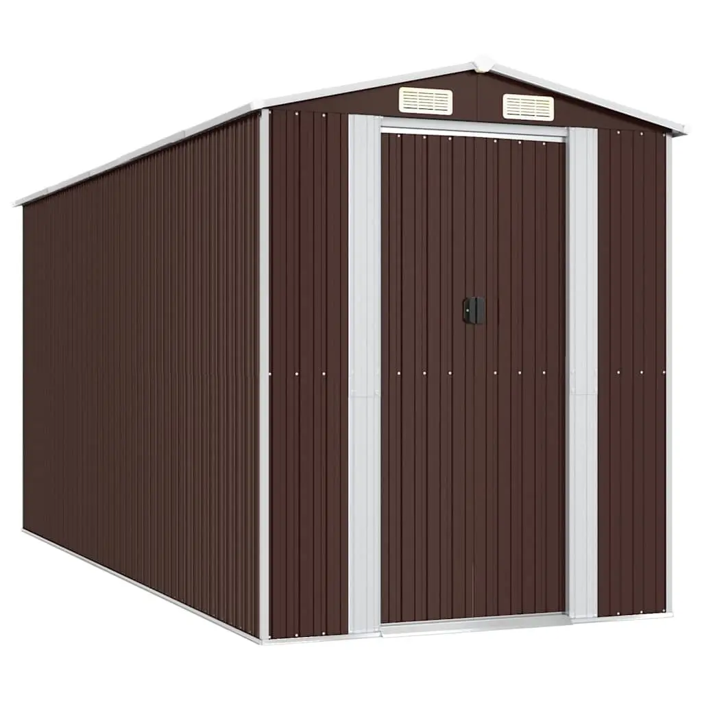 Garden Shed Dark Brown Galvanised Steel 192x440x223cm Spacious Outdoor Storage Tool House