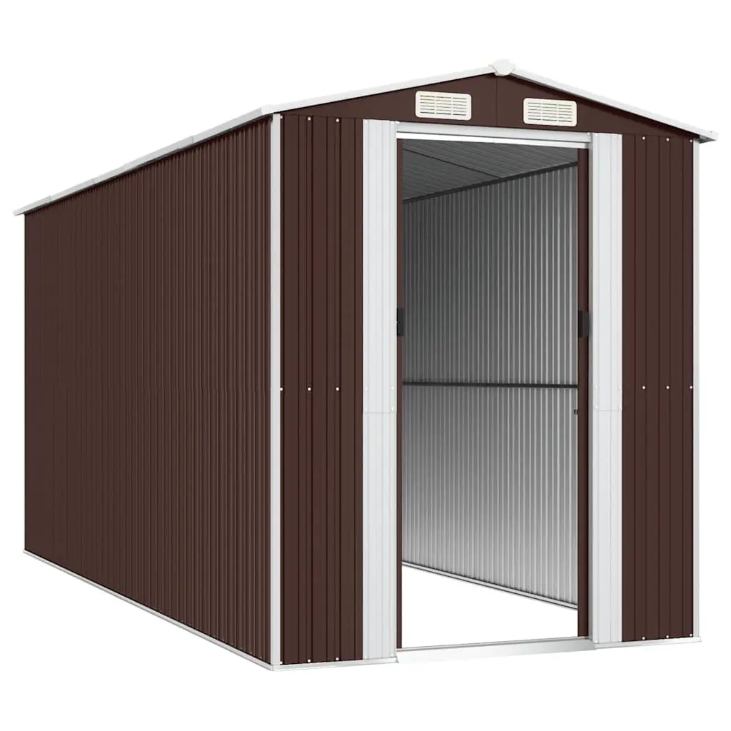Garden Shed Dark Brown Galvanised Steel 192x440x223cm Spacious Outdoor Storage Tool House