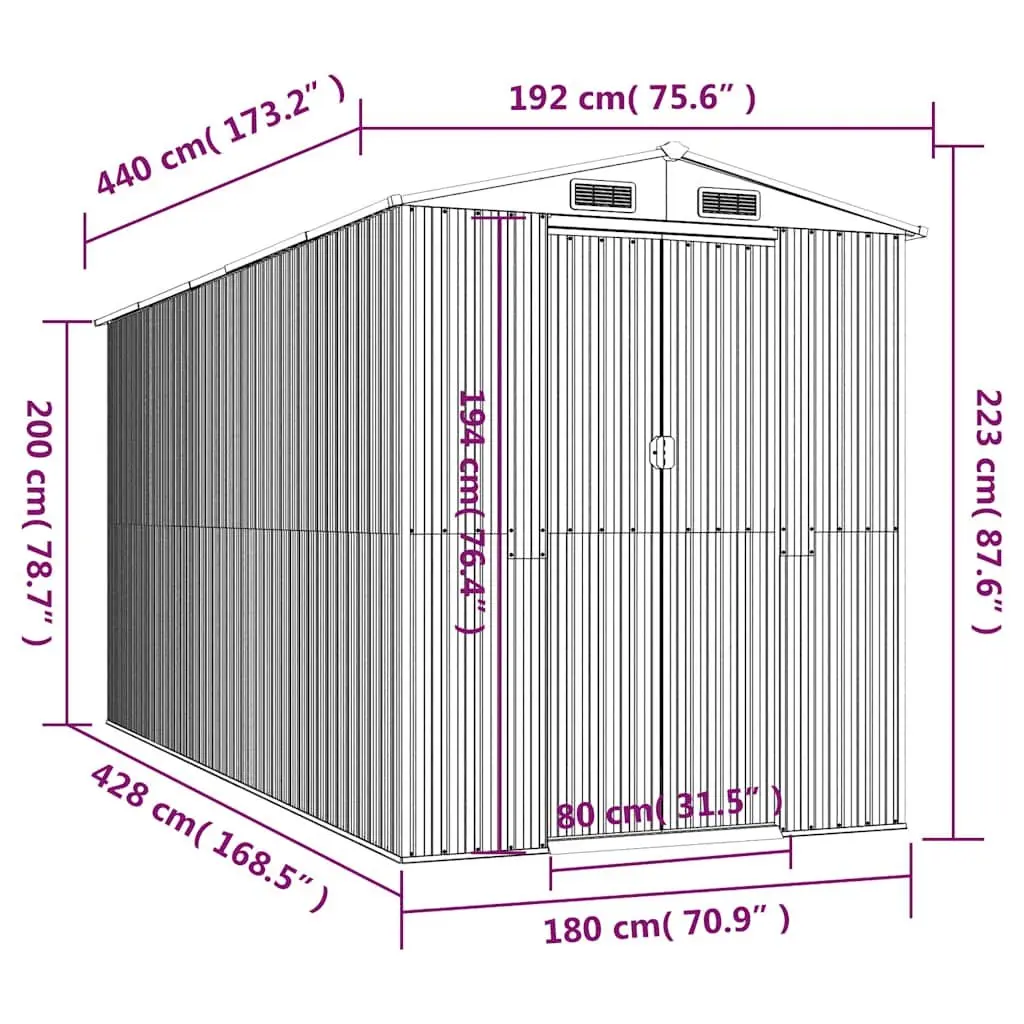 Garden Shed Dark Brown Galvanised Steel 192x440x223cm Spacious Outdoor Storage Tool House