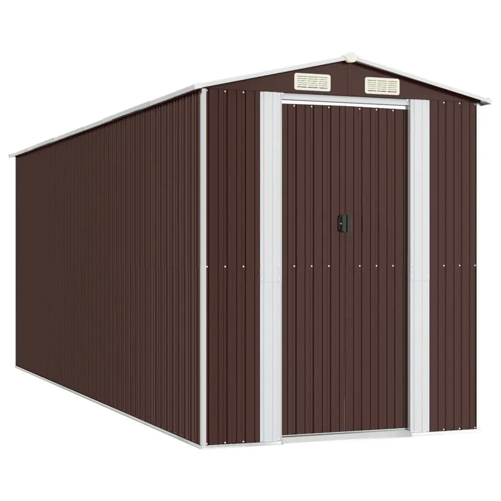 Galvanised Steel Garden Shed Dark Brown Outdoor Storage Tool House with Sliding Gate and Ventilation 192x523x223cm