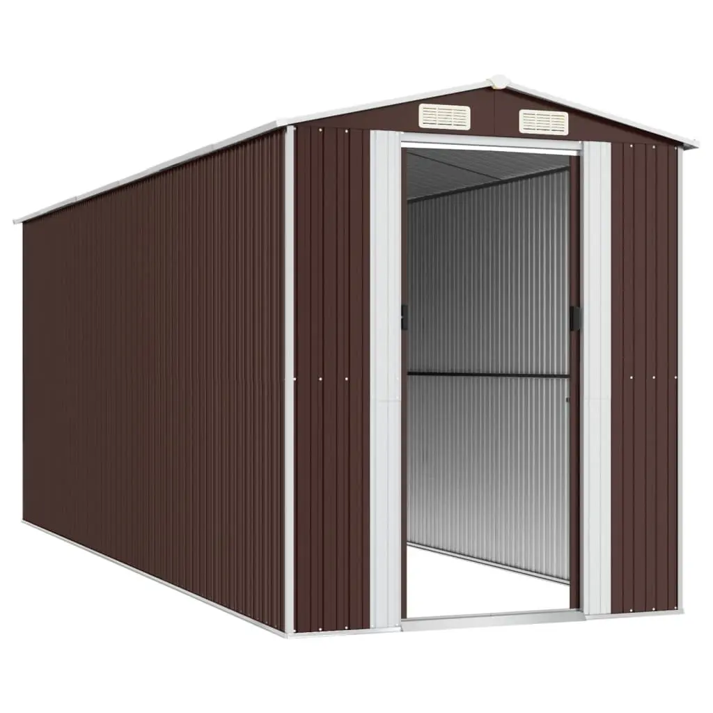 Galvanised Steel Garden Shed Dark Brown Outdoor Storage Tool House with Sliding Gate and Ventilation 192x523x223cm