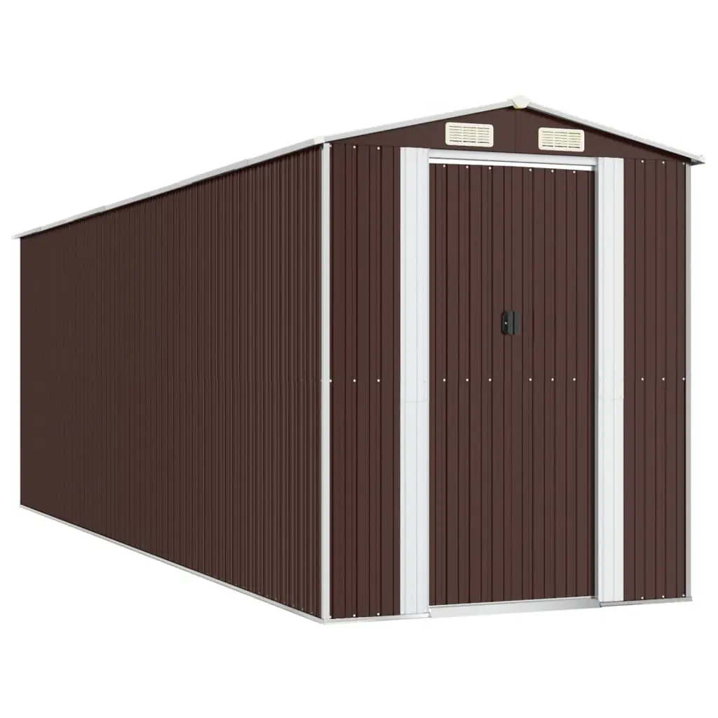 Galvanised Steel Garden Shed Dark Brown Outdoor Tool Storage 192x606x223cm with Sliding Gate and Air Vent