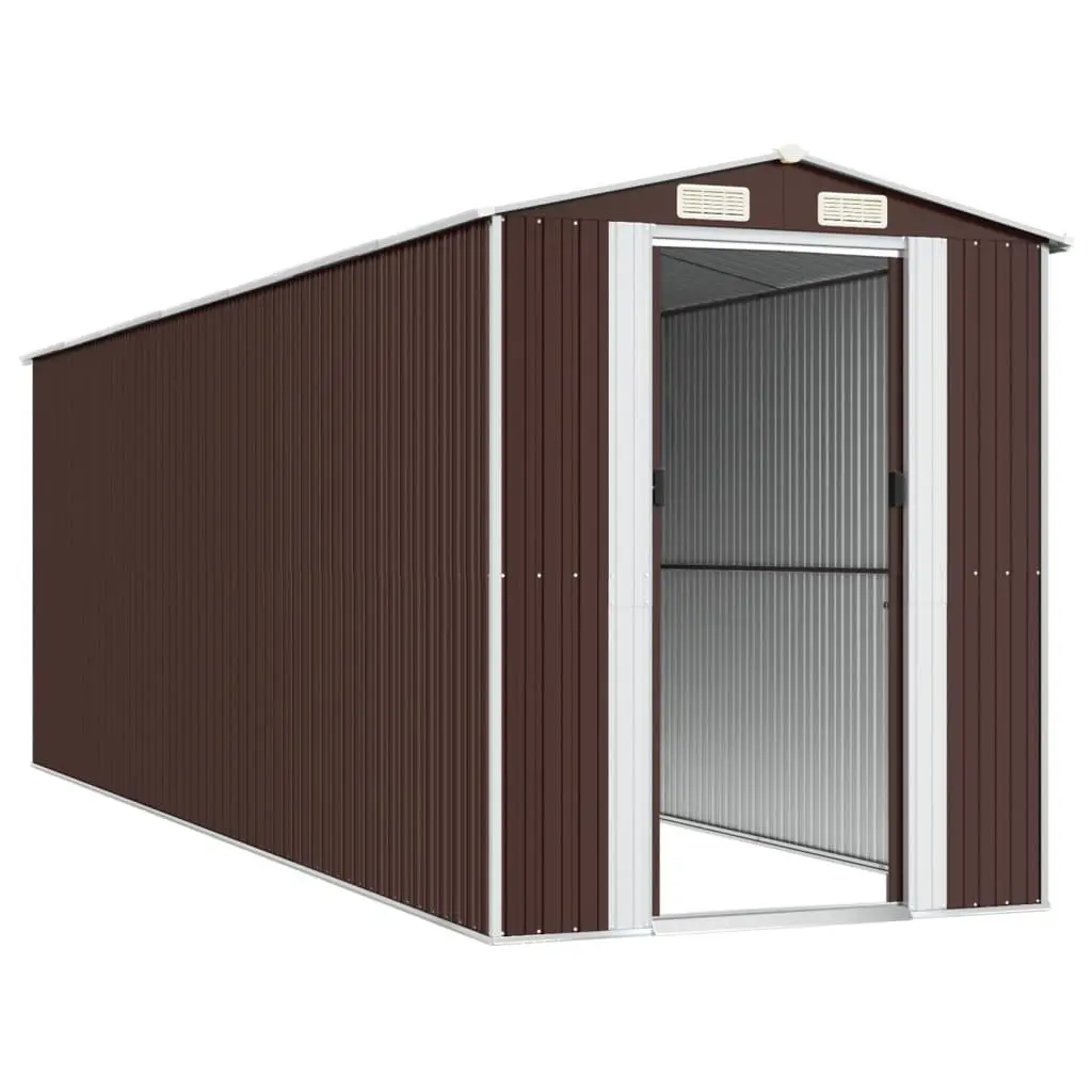 Galvanised Steel Garden Shed Dark Brown Outdoor Tool Storage 192x606x223cm with Sliding Gate and Air Vent