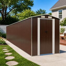 Garden Shed Dark Brown Outdoor Storage Tool Equipment House Galvanised Steel