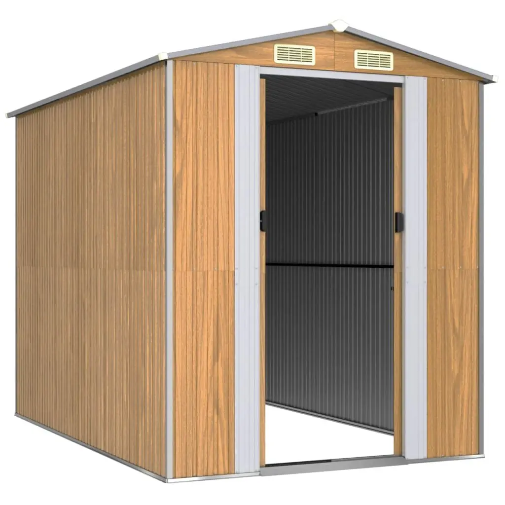 Galvanised Steel Garden Shed Brown 192x274x223cm Outdoor Storage Tool House with Ventilation Doors