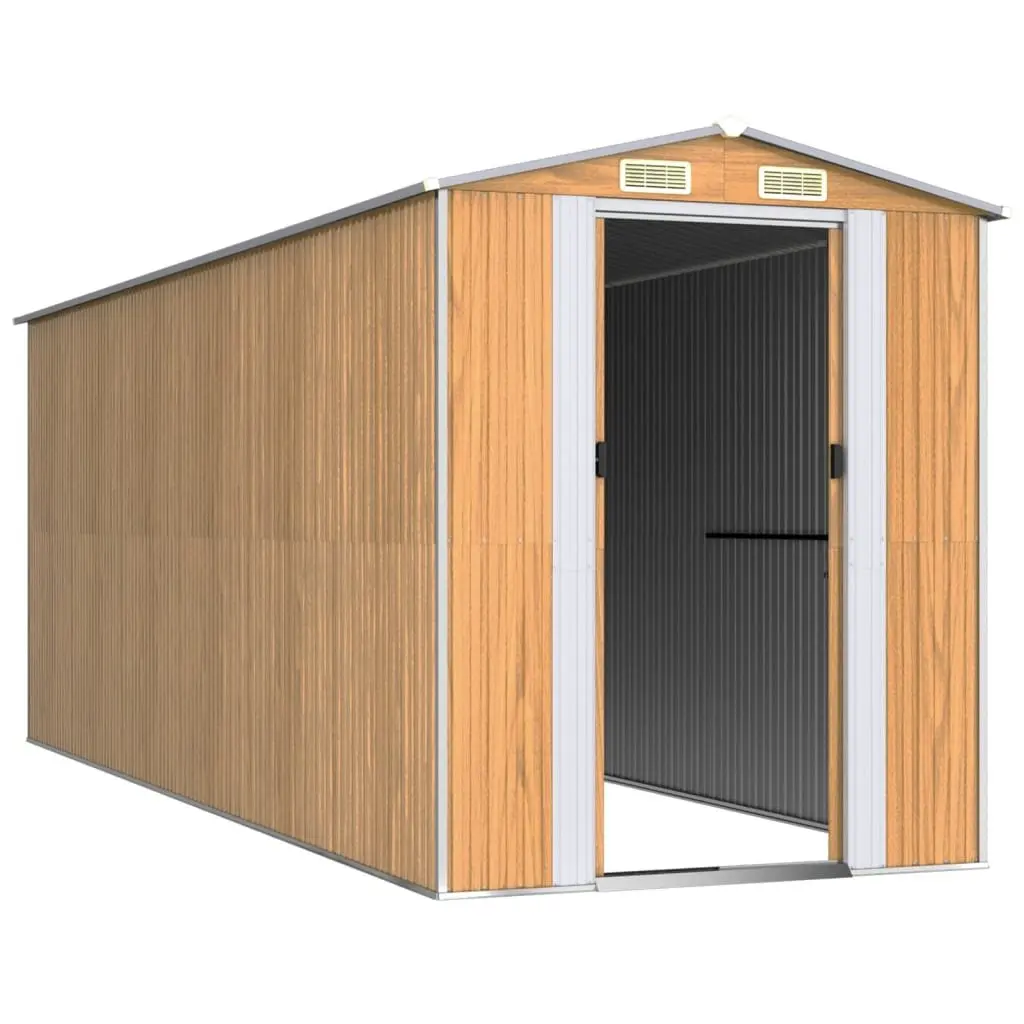 Garden Shed Outdoor Storage Galvanised Steel Brown Spacious with Double Sliding Doors 192x523x223cm