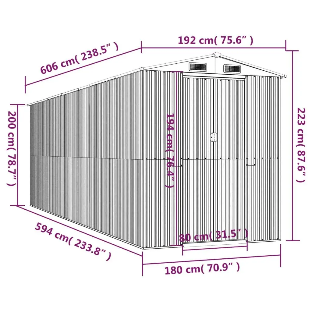 Garden Shed Light Brown Galvanised Steel Outdoor Storage Tool House 192 x 606 x 223 cm