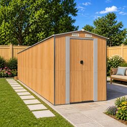 Brown Galvanised Steel Garden Shed with Double Doors