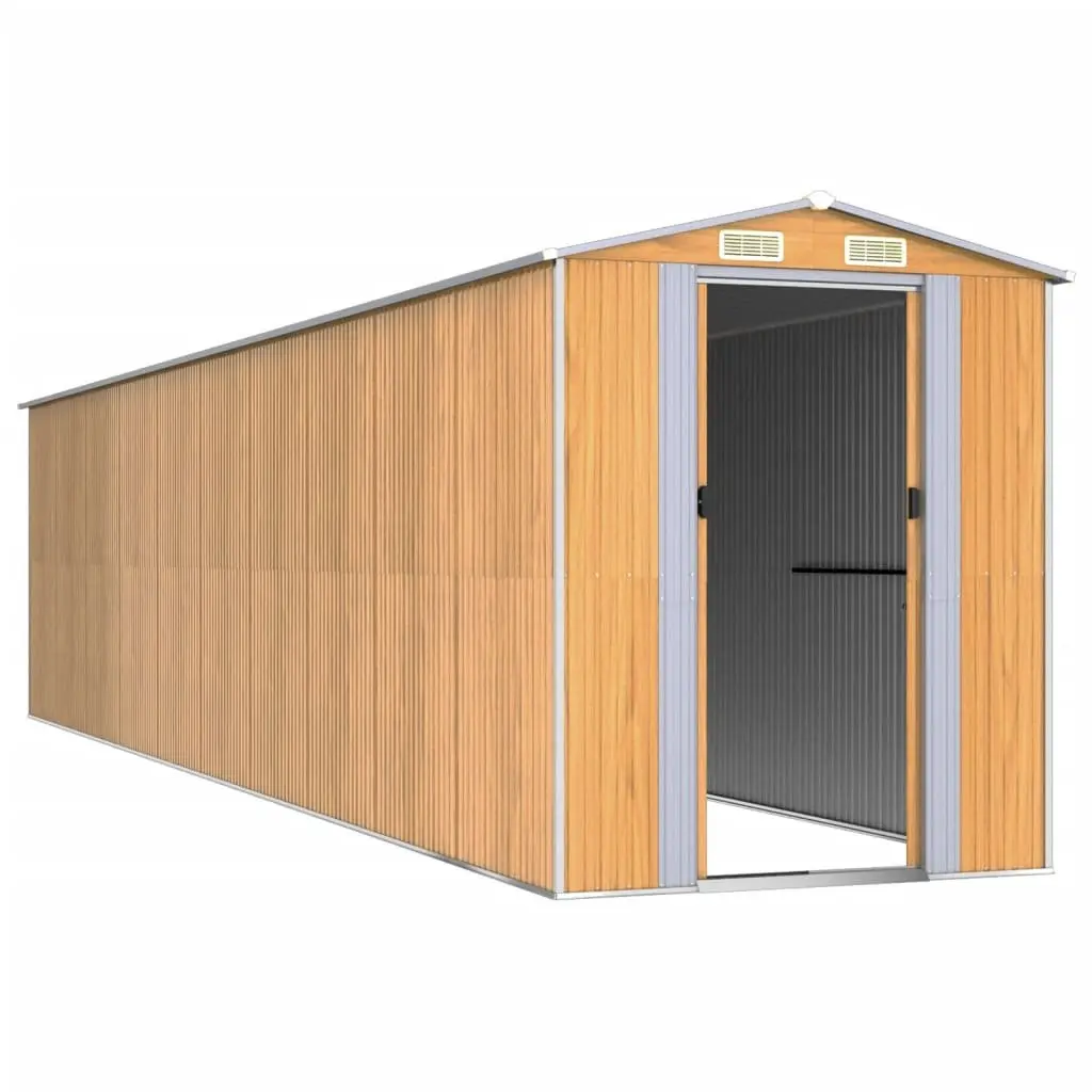 Garden Shed Brown Galvanised Steel Outdoor Storage with Double Doors and Vents