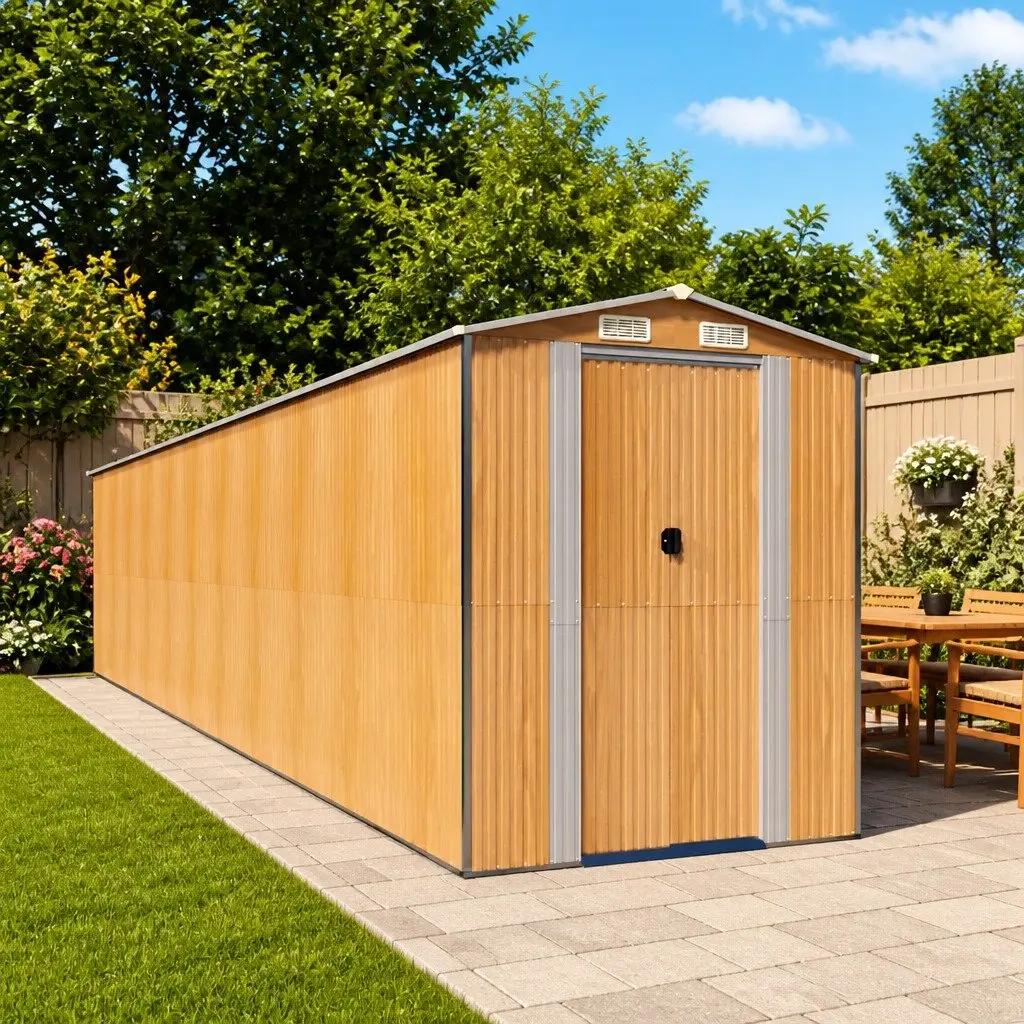 Garden Shed Brown 192x938x223 cm Galvanised Steel Outdoor Storage Tool House