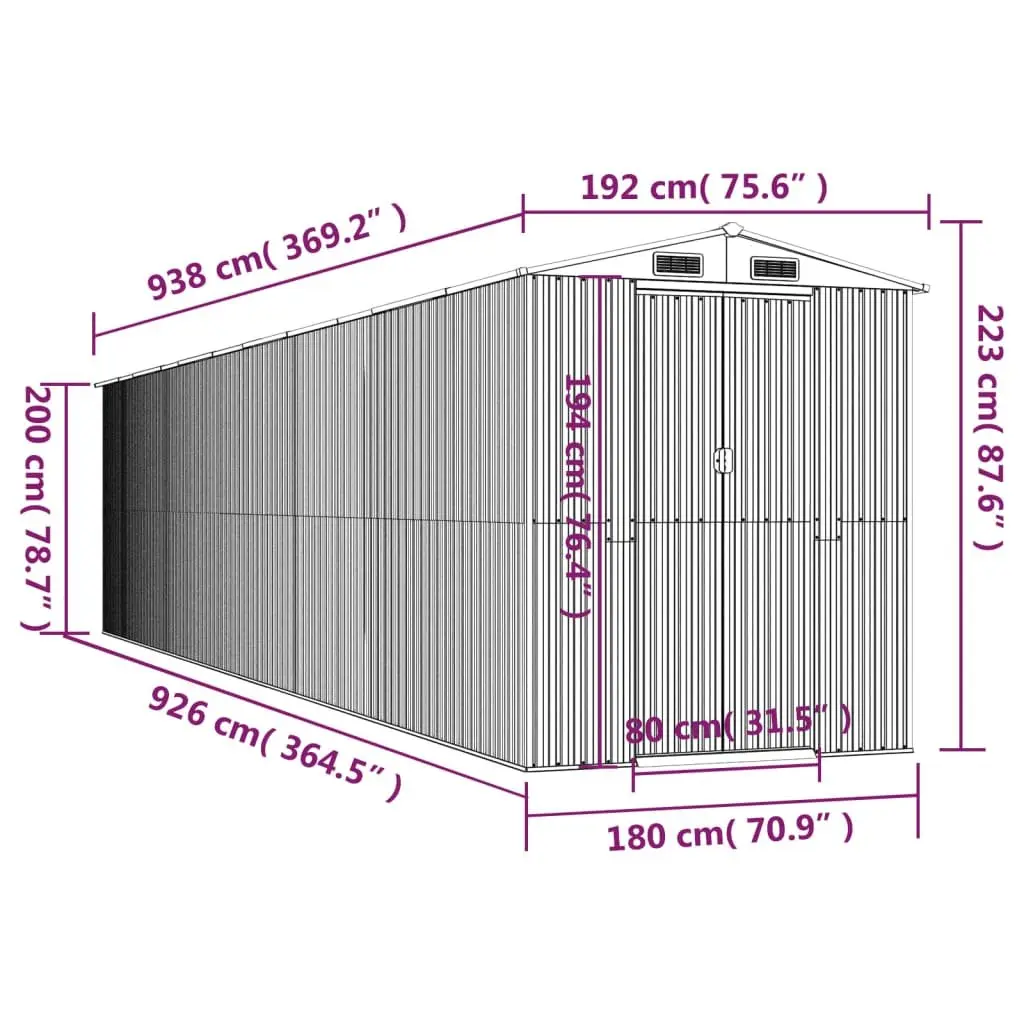 Garden Shed Brown 192x938x223 cm Galvanised Steel Outdoor Storage Tool House