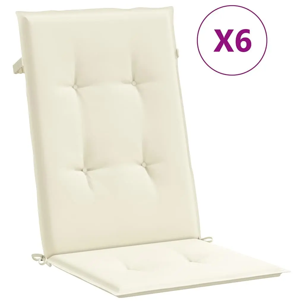 Highback Cushions Set 6 Pieces Cream 120x50x3cm Outdoor Patio Chair Pads Durable Water Resistant Foam Filling