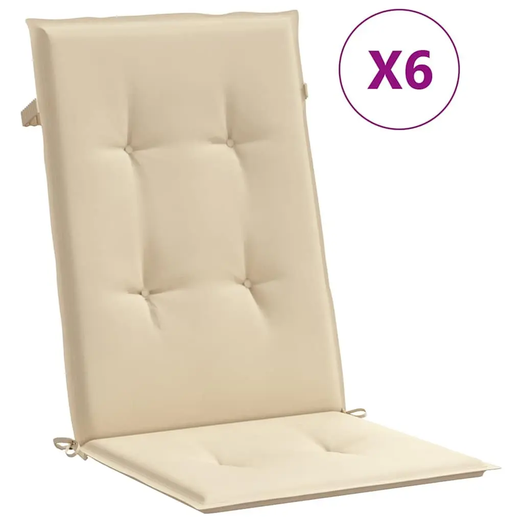 Highback Chair Cushions Beige 120 x 50 cm Durable Polyester 6 Piece Outdoor Patio Seat Pad Set