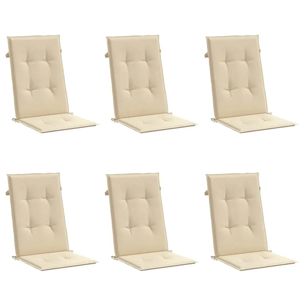 Highback Chair Cushions Beige 120 x 50 cm Durable Polyester 6 Piece Outdoor Patio Seat Pad Set