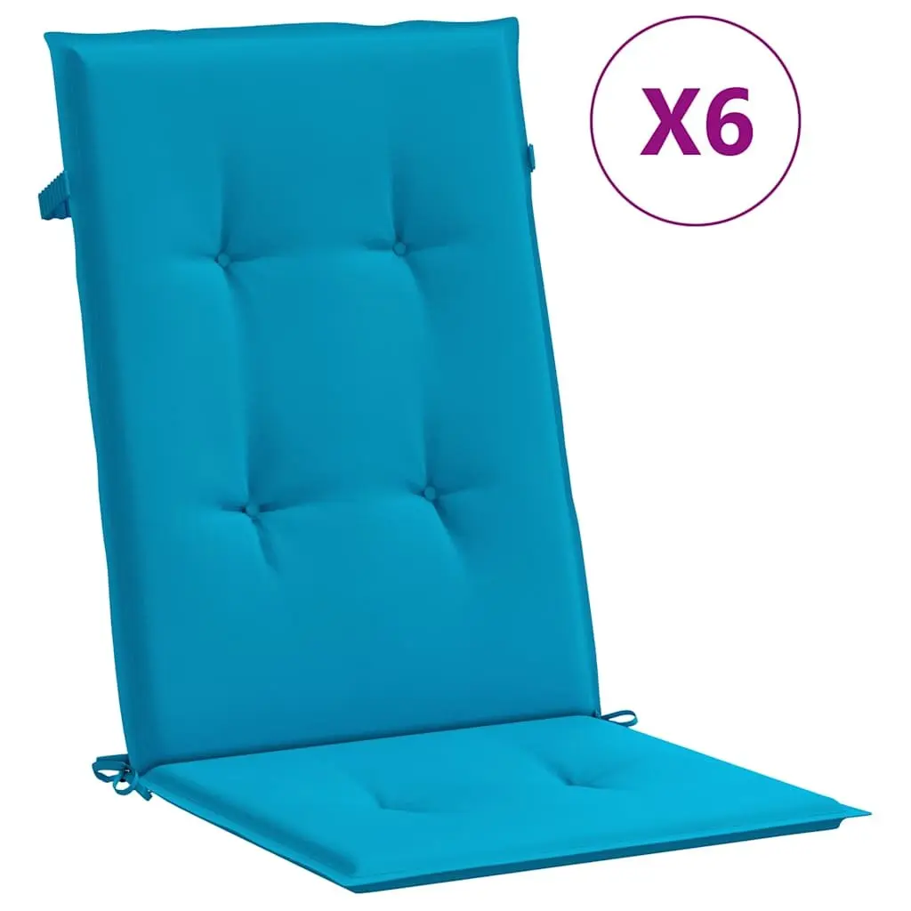 Garden Highback Chair Cushions 6 pcs Blue 120x50x3 cm Outdoor Furniture Pads