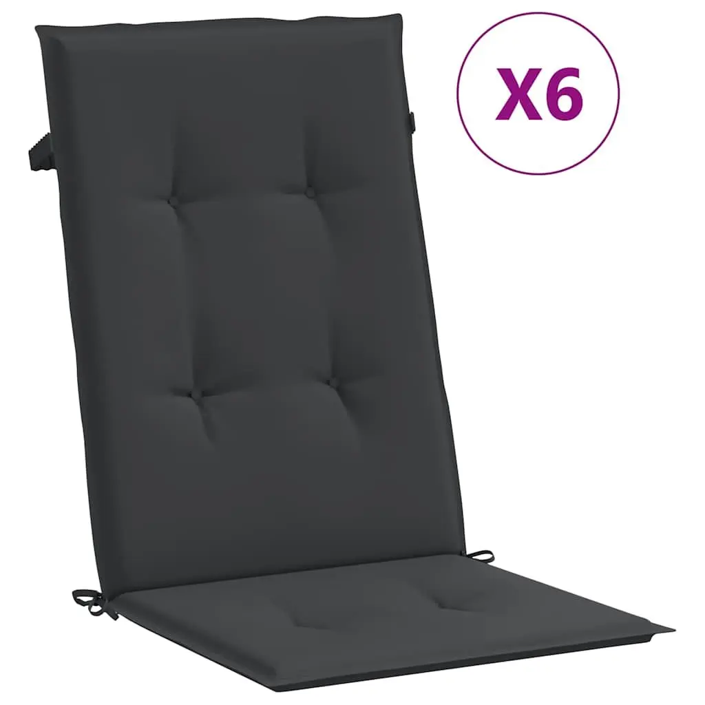 Highback Chair Cushions Black 120x50x3 cm 6 Piece Outdoor Indoor Seating Pad