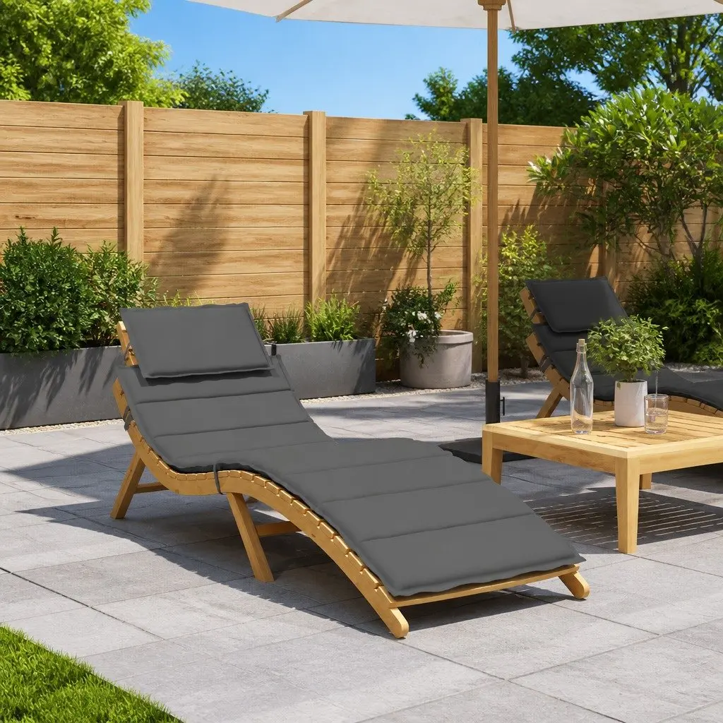 Sun Lounger Cushion Anthracite Outdoor Garden Patio Chair Pad 186x58x4cm