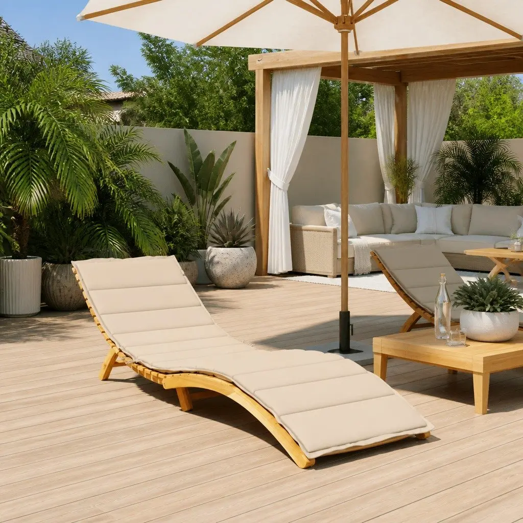 Sun Lounger Cushion Beige 200x60cm Oxford Fabric Outdoor Garden Patio Chair Pad