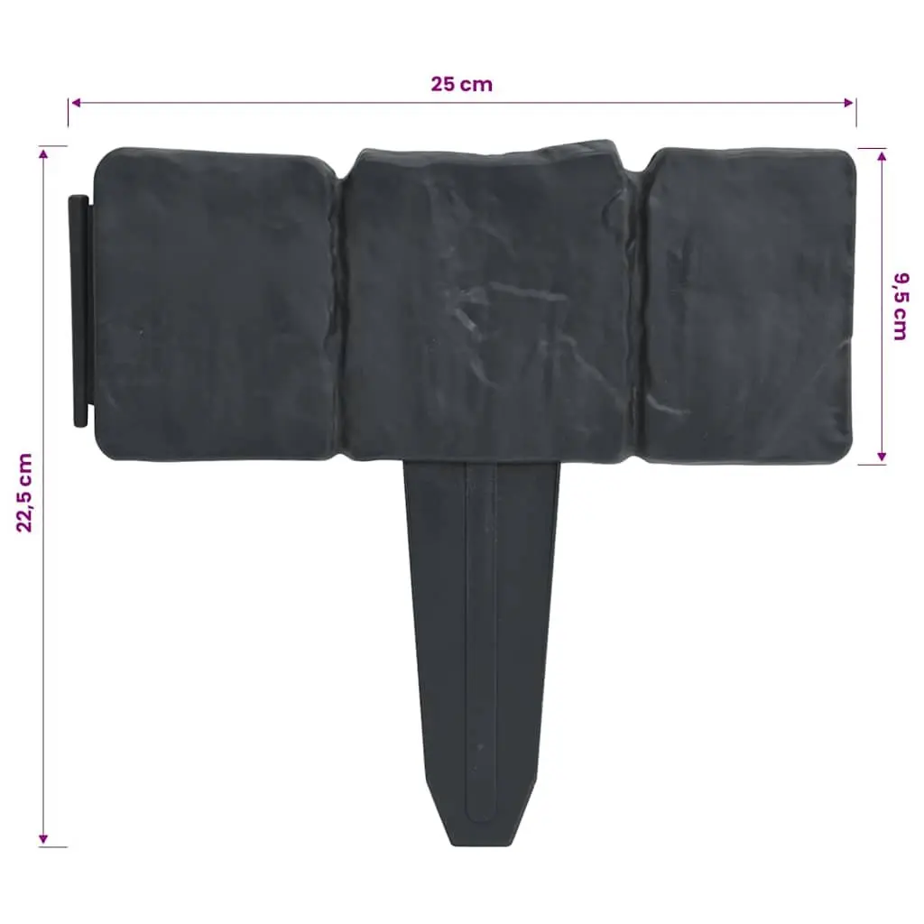 Garden Lawn Fence Edging Border Anthracite 10m Stone Look Plastic
