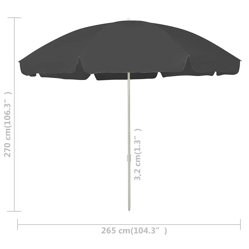 Beach Parasol Anthracite 300cm UV Protective Canopy Tilt Function