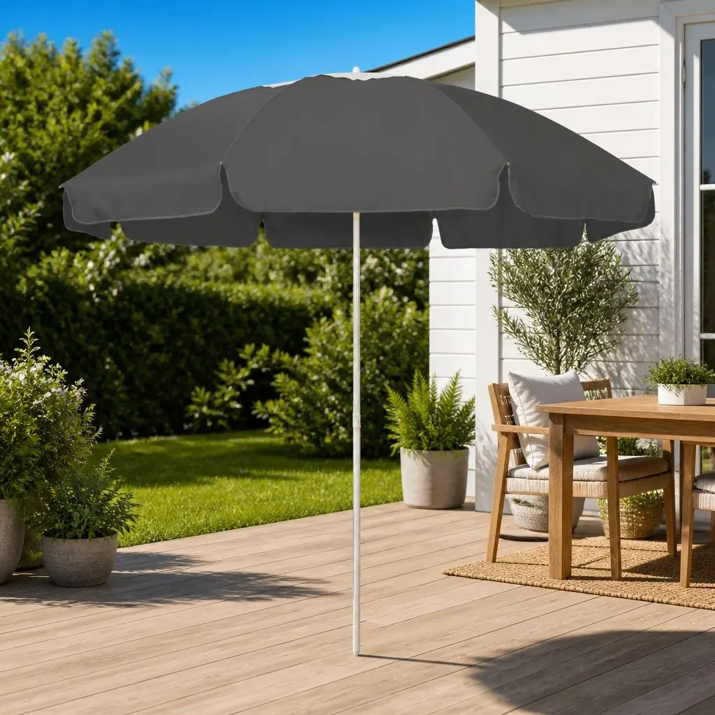 Beach Parasol Anthracite 240cm UV Protective Polyester Canopy Adjustable Tilt Vent