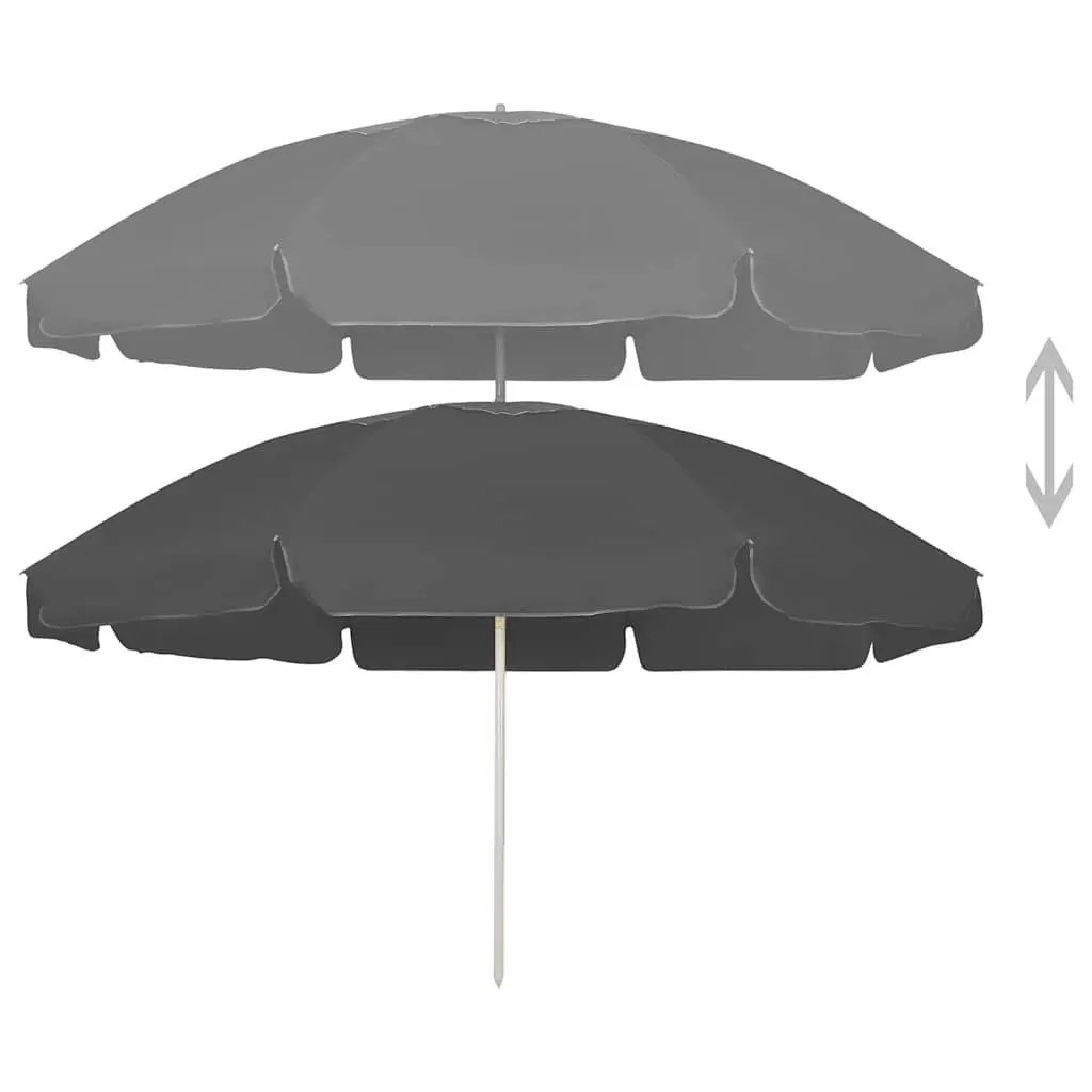 Beach Parasol Anthracite 240cm UV Protective Polyester Canopy Adjustable Tilt Vent