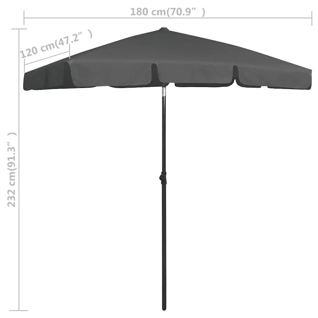 Beach Parasol Anthracite 180x120cm UV Protection Tilt Function