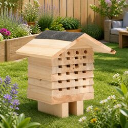 Bee Hotel Wooden Nesting House Solitary Bee Habitat Garden Outdoor Insects Hive