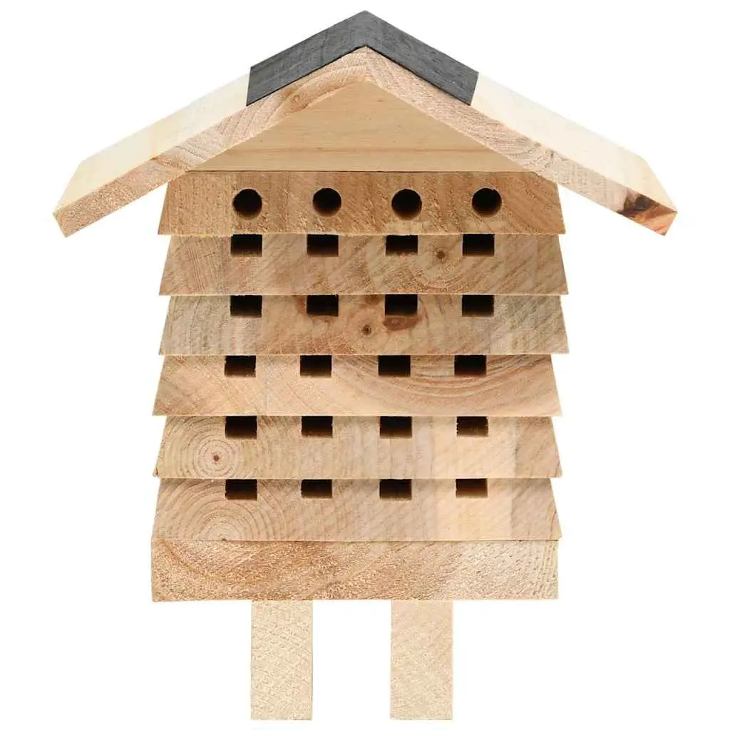 Bee Hotel Brown Wooden Nesting House Solitary Bee Habitat Outdoor Garden Insects Hive